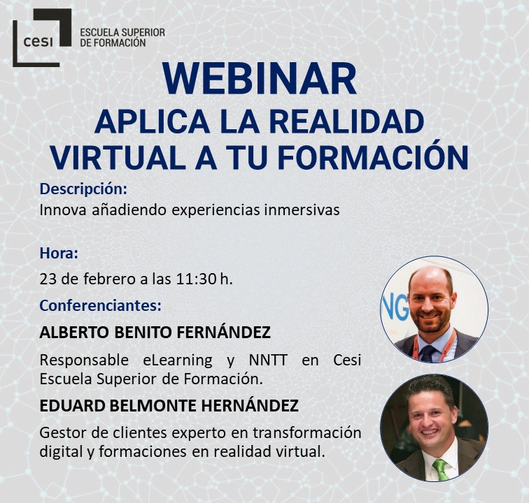 💡¿Quieres conocer las aplicaciones de la #RealidadVirtual en formación?

📌¡Te esperamos el miércoles 23 de febrero a las 11:30 am!

👇Inscríbete desde este enlace 👇

us06web.zoom.us/meeting/regist…

La sesión durará 45 inmersivos minutos, ¡no te la pierdas!

#formarparatransformar