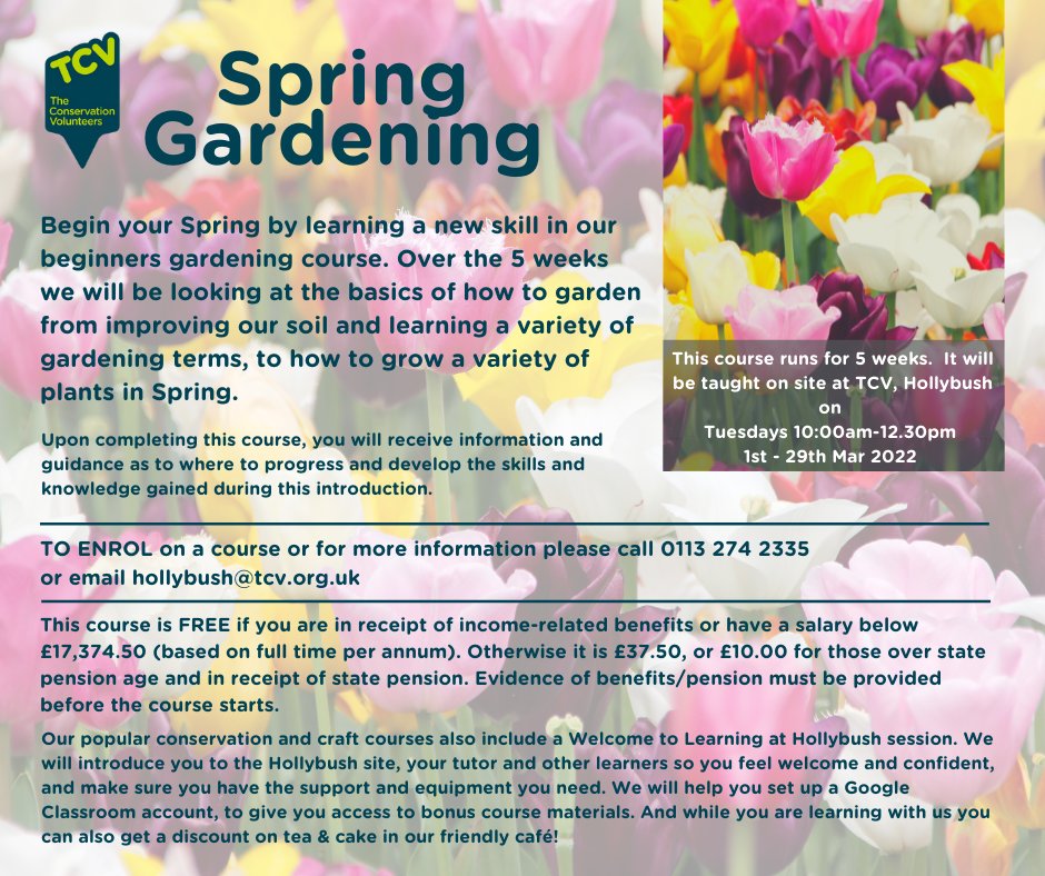 TCVhollybush's tweet photo. We're now recruiting to our Spring #Gardening course starting in March. If you've always wanted to learn more about gardening basics now is a perfect time to start cultivating those green fingers! 💚 #leedsforlearning #AdultLearning #LS5 https://t.co/eAZlyRyTAS