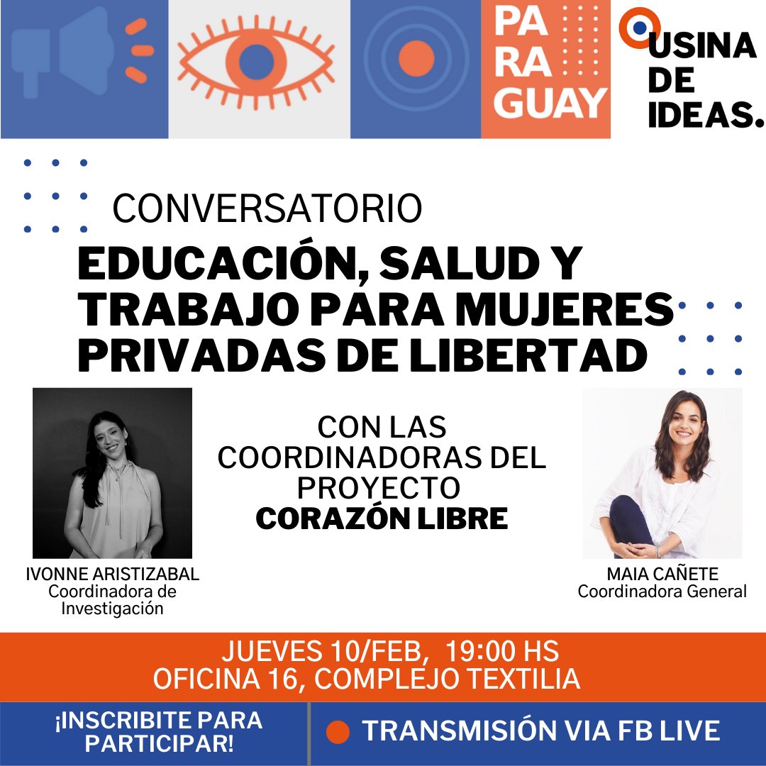 📢 Hoy hablamos de "Educación, Salud y Trabajo para Mujeres Privadas de Libertad"
👫 ¡Les esperamos en Usina de Ideas! 
📝 Inscribite en este enlace: bit.ly/ConversatorioU…