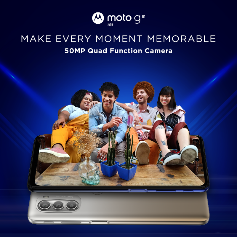 motorolaindia's tweet photo. Make every shot a masterpiece with the #motog51 5G! It comes equipped with a  remarkable 50MP Quad Function Camera, an 8MP Ultrawide &amp; Depth and Macro Vision Camera. Head to @Flipkart and get yours at just ₹14,999. #GoTrue5G #gomotog