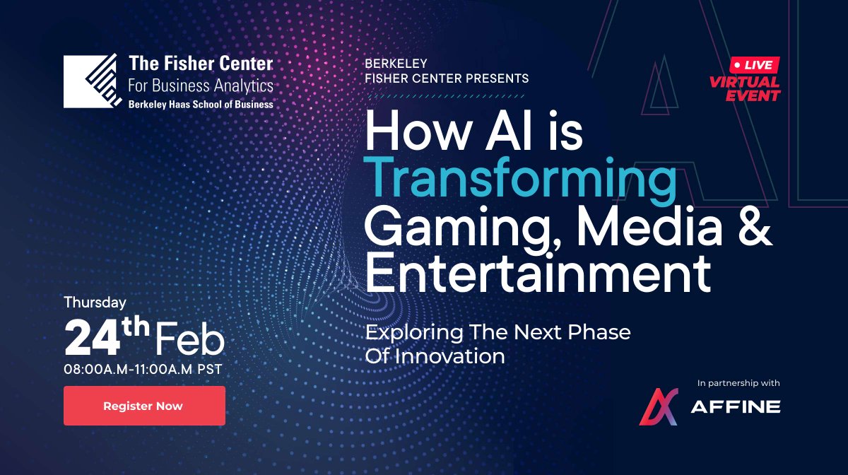 Virtual Symposium 2022, by UC Berkeley &amp; Affine, studies radical shifts in content consumption from AI, 24th February, 8 AM-11 AM PST.
Register here: lnkd.in/gDAyAZTm

#fcbaaffinesummit22 #affine #commandthenew #symposium2022 #cloud #metaverse #inclusiveAI #streamingmedia
