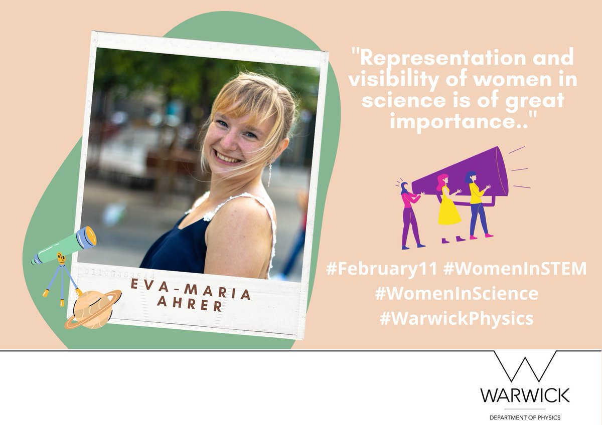 Meet #PhD student @evi_ahrer from @WarwickAstro. Eva tells us how her journey into science began, her favourite thing about her research area & why she thinks it's important to highlight #WomenInScience ➡️bit.ly/35XiEEh

#February11 #WomenInSTEM @WarwickPgHub