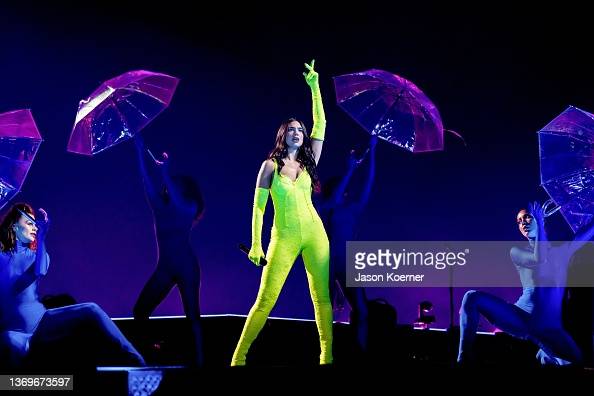 Dua Lipa performs onstage during the Dua Lipa Future Nostalgia Tour at FTX Arena on February 09, 2022 in Miami, Florida.

More 📸 #DuaLipa  👉 bit.ly/34oqIxH