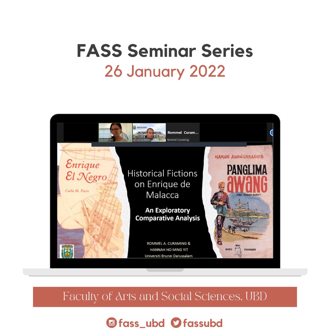 FassUbd's tweet photo. Dr Rommel Curaming and Dr Hannah Ho presented the second talk of the #FASSSeminarSeries this semester, entitled "Historical Fiction on Enrique de Malacca: An Exploratory Comparative Analysis". This is part of their ongoing project focussing on Malay identity from/at the margins. https://t.co/hw910DkhNI