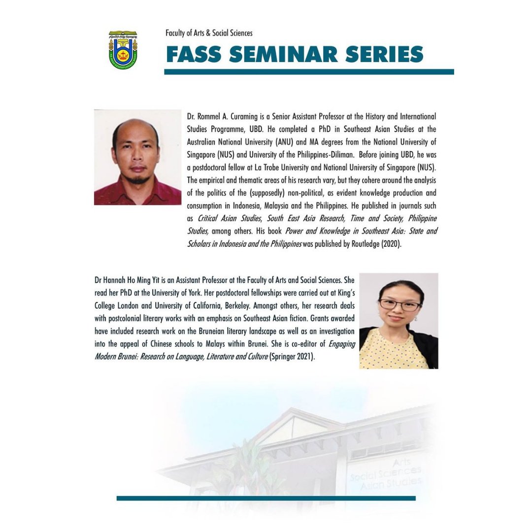 FassUbd's tweet photo. Dr Rommel Curaming and Dr Hannah Ho presented the second talk of the #FASSSeminarSeries this semester, entitled "Historical Fiction on Enrique de Malacca: An Exploratory Comparative Analysis". This is part of their ongoing project focussing on Malay identity from/at the margins. https://t.co/hw910DkhNI