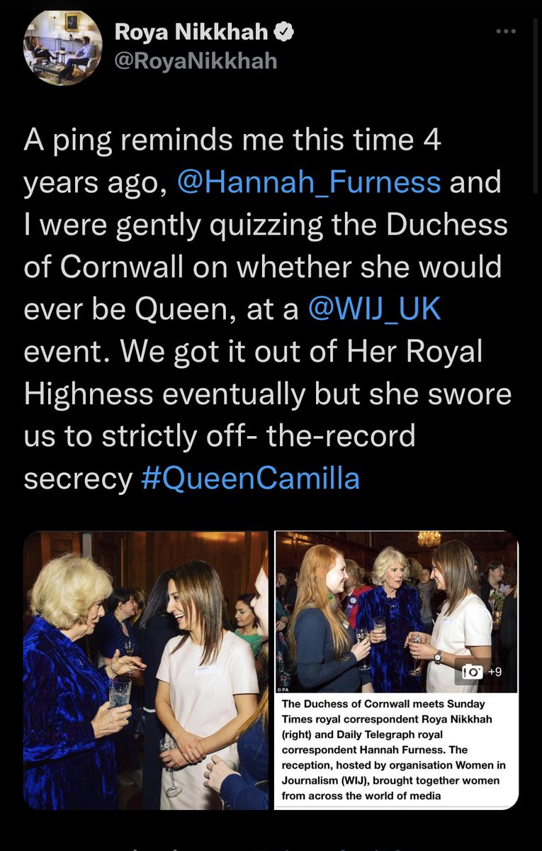 realfranzprusse's tweet photo. Confessions by the #FakeBritishMedia
Here’s Roya confessing to withholding information they received from drunk Camilla at an #unwrittencontract event. https://t.co/Fbf9OIhgiL