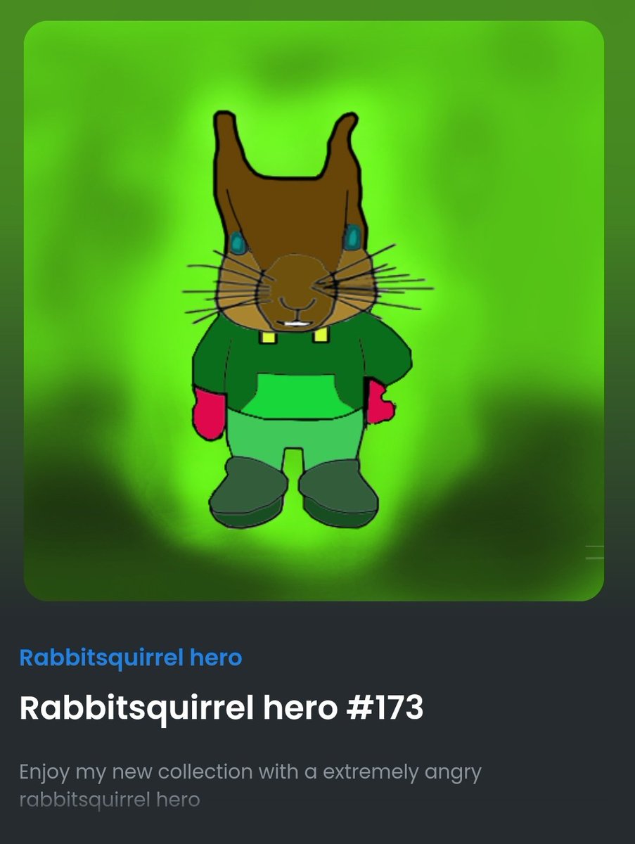 Klaus_art1's tweet photo. Which one of this #NFT do you like?
#choose one and will be yours 🐰🐿️💚❤️
#NFTGiveaway #NFTCommunity #ETH #Polygon #opensea #PolygonNetwork #PolygonNFT https://t.co/7jEyRn5jQw https://t.co/xeowV4X5Zv