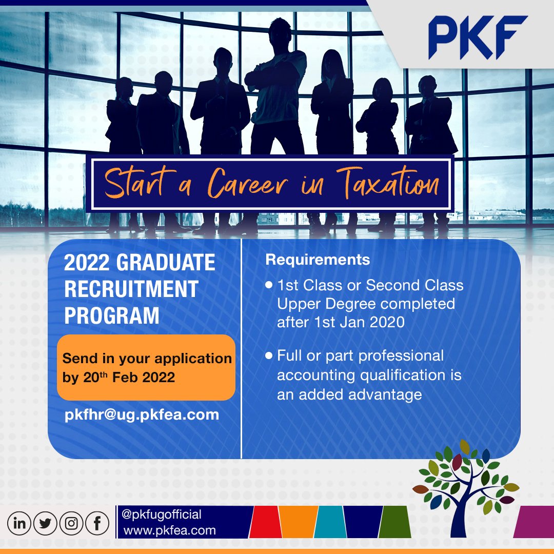 We are looking for passionate, self-driven graduates to join our team. jumpstart your career in taxation at <a href="/pkfugofficial/">PKF Uganda</a>  
#taxation #graduateopportunities #taxationcareer #graduateprogramme #graduatesinternships