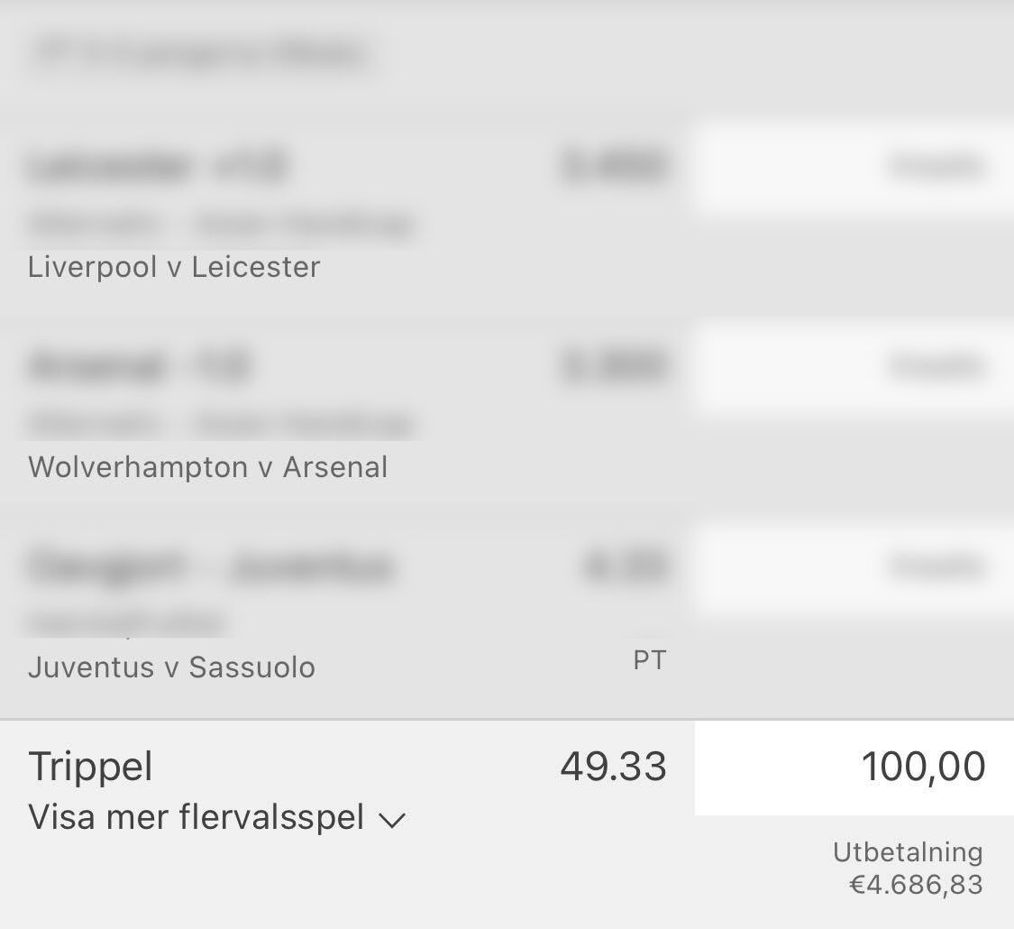 Succén fortsätta 🤩

Idag med en magisk trippel , spelvärd som system och som singlar 👌🏻

Du vill få trippeln ?

Bara gilla inlägget så kommer ett DM inom kort ❤️👇🏻
