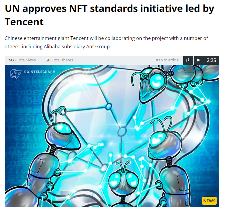 MuseumArt08's tweet photo. Chinese🇨🇳 entertainment conglomerate #Tencent🐧 has been approved by the #UnitedNations to lead a project exploring the creation of a standard technical and security framework for #NFTs!
A big step for the future of Chinese #NFT industry!

#Blockchian #Defi #Museumart #crypto https://t.co/RrU58M1qXA