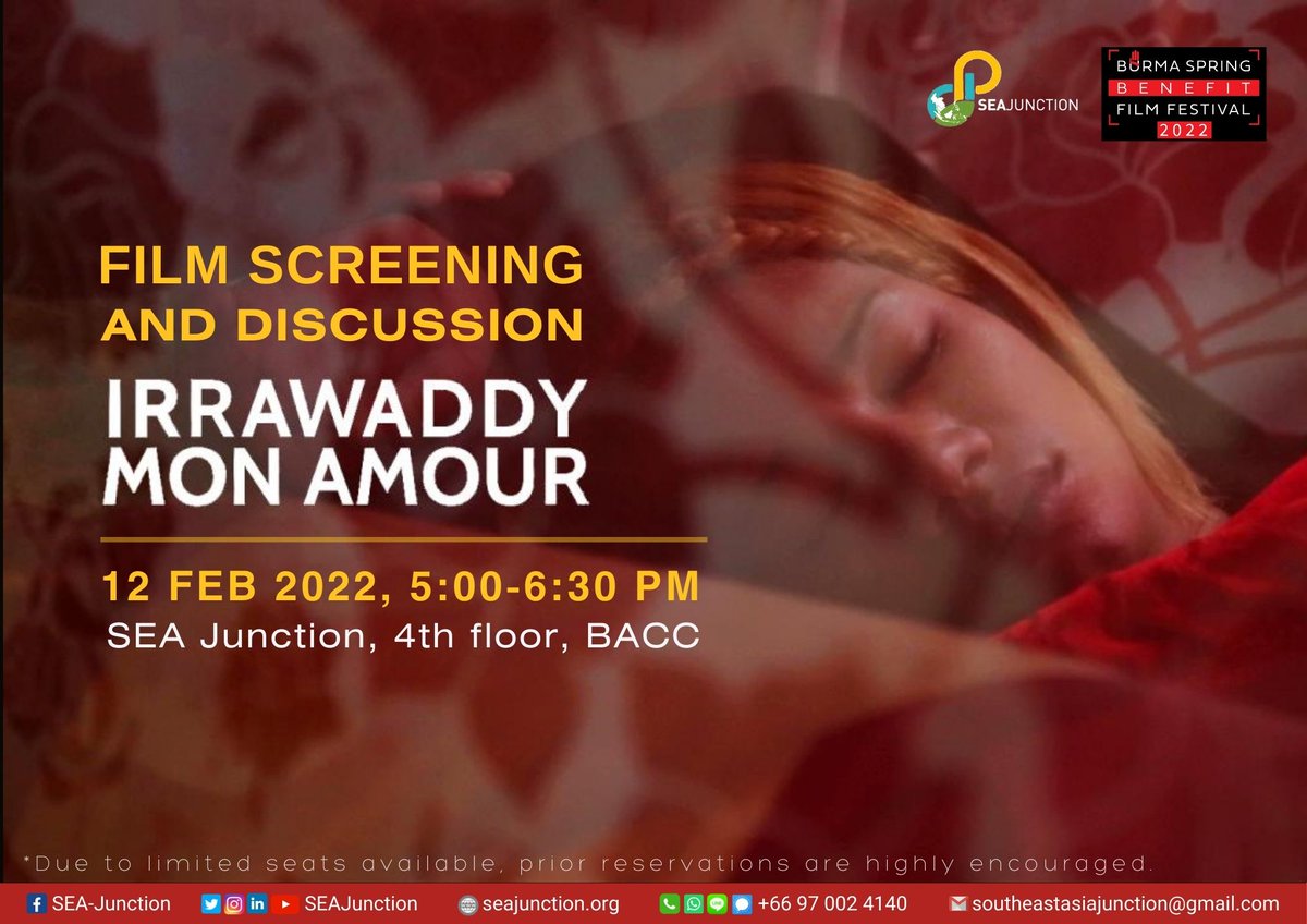SEAJunction's tweet photo. Join a screening &amp; discussion of "Irrawaddy Mon Amour" this Saturday at 5 pm (as part of @BenefitBurma)

As the film explores #MarriageEquality, we'd like to use this opportunity to discuss it both within &amp; beyond #Myanmar, particularly in neighboring #Thailand #สมรสเท่าเทียม https://t.co/0KnoqgMNuG