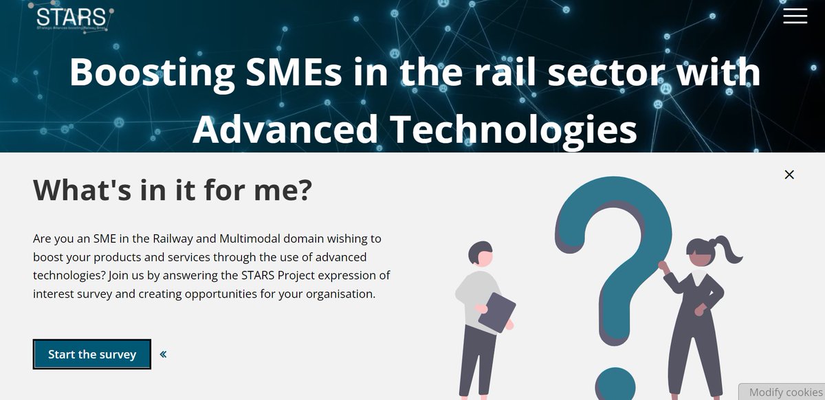 🆕 on starseurope.eu

➡ #Survey for #SMEs working or wishing to operate in the #railway and #multimodality sector 

➡ 150 among the respondents will be selected to participate in #StrategicAlliances that will boost capabilities+skills for adopting #AdvancedTechnologies
