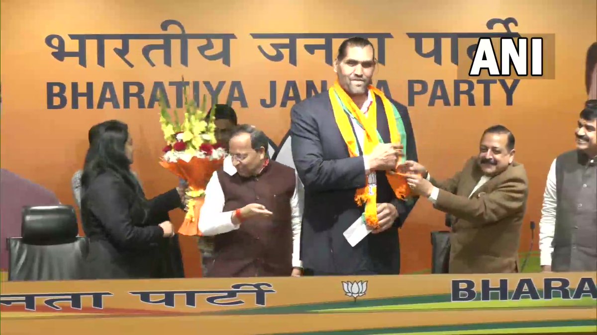 ANI's tweet photo. Wrestler The Great Khali joins Bharatiya Janata Party in Delhi https://t.co/ixWuH8d64T
