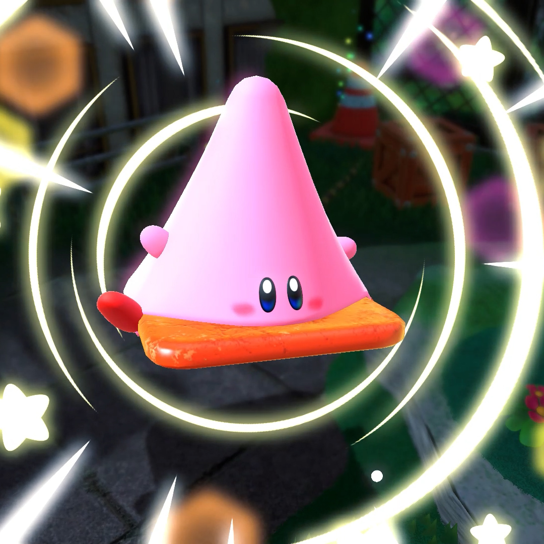 カービィの新たな能力「ほおばりヘンケイ」 車や三角コーンをほおばっ