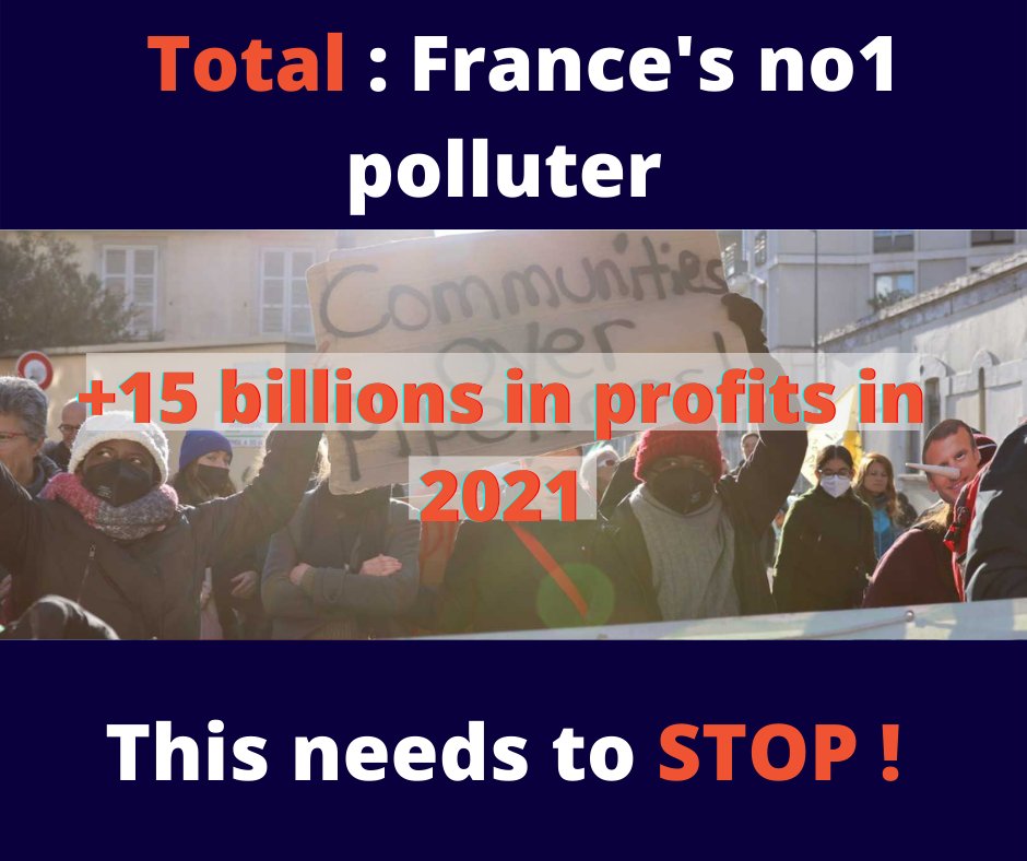 Fridays4future's tweet photo. Just a reminder of what @TotalEnergies record profits cost us all 👇
 
🔥 pushed the world into climate crisis
🪦 destroyed ecosystems &amp; water supplies
☠️extensive human rights abuses
 
And banks like @HSBC, @StanChart and
@DeutscheBank funded it. Cut them off!
#StopTotal #OOTT https://t.co/b70qNT0uLb