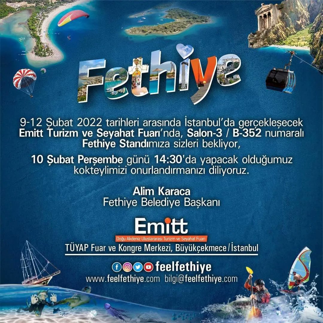 calis_der's tweet photo. Dünyanın en büyük #turizm fuarlarından #Emitt turizm fuarında
#Fethiye standımız Salon-3 / B-352 numaralı alanda yer almaktadır. 12 Şubat Cumartesi gününe kadar ziyaret edebilirsiniz. #calisder #calisplaji #calisbeach #çalışplajı #çalış https://t.co/Hab0NxJe6v