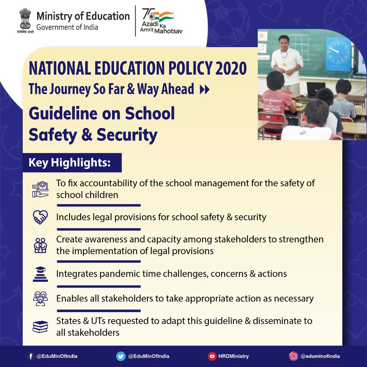 EduMinOfIndia's tweet image. #NEP2020inAction: A comprehensive guideline has been prepared to keep children in schools safe &amp;amp; secure. It will go a long way towards outlining the responsibilities &amp;amp; expectations from school management &amp;amp; practitioners &amp;amp; enable them to take appropriate action wherever necessary.