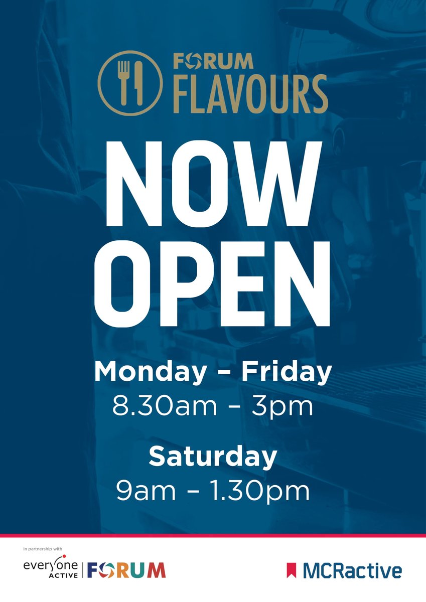 #ForumFlavours open from 8.30am for #breakfast and fresh #Piacetto coffee from <a href="/TchiboCoffeeUK/">Tchibo Coffee UK 🇬🇧</a>.

For all the latest news and links visit our website:
wythenshaweforum.co.uk

#eatwell #Wythenshawe