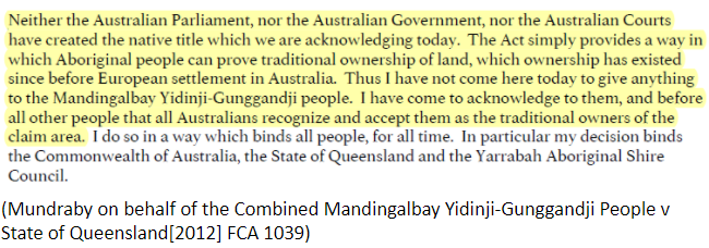 Did you know the Federal Court of OZ told the world that #Yidindji owns the land? Guess who the Judge binds for all time to acknowledge this fact in law? #CommonwealthofAustralia #stateofQld 
Remember a strong #Yidindji can only lead to a stronger #Australia @WgarNews