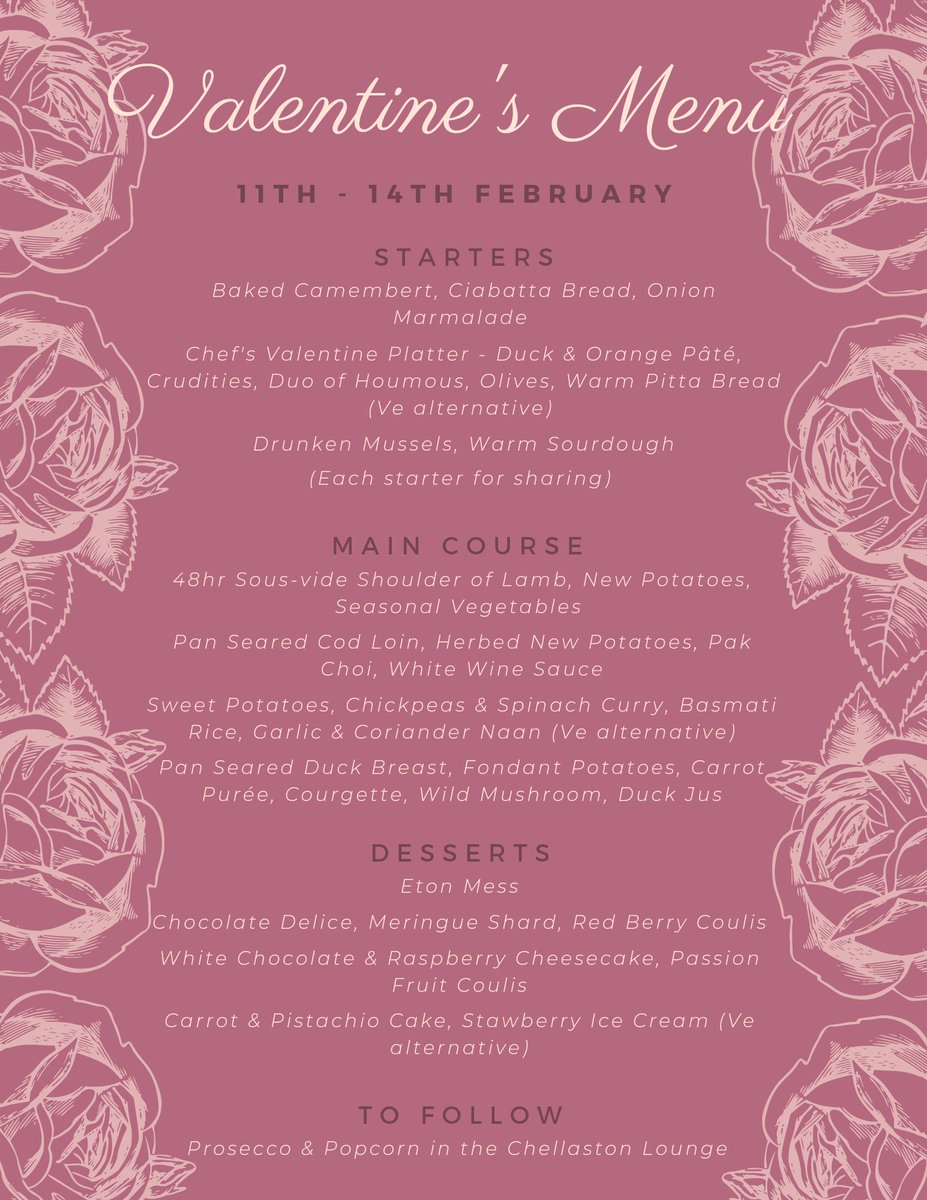 💝 Valentine's Weekend 💝

🔸 Dinner, Bed &amp; Breakfast starting from £65.00 per person 
🔸 Three Course Dinner £35.00 per person

Email reception@thepriesthouse.co.uk 
Call 01332 810649 

Get yourselves booked in 💕