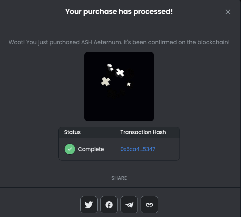 dreamweaver7x's tweet photo. Picked up both of my ASH Aeternum pieces, thanks to my two Cubes to Burn from @_holonick_ ! #WeAcceptAsh #WeAreAsh

@HendrixdeCrypto @Bar46261423 https://t.co/TJbT0dlTzJ