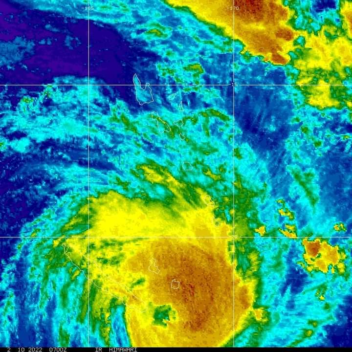 FJMETservice's tweet photo. At 6pm today, TC Dovi has intensified into a Cat. 2 system near New Caledonia.

TC Dovi continues to affect New Caledonia with damaging/destructive winds &amp; heavy rain.

Dovi continues to move 🧭SSW to the south of New Caledonia by tomorrow.

Our prayers are with the people of 🇳🇨. https://t.co/3aKPyjvP9B