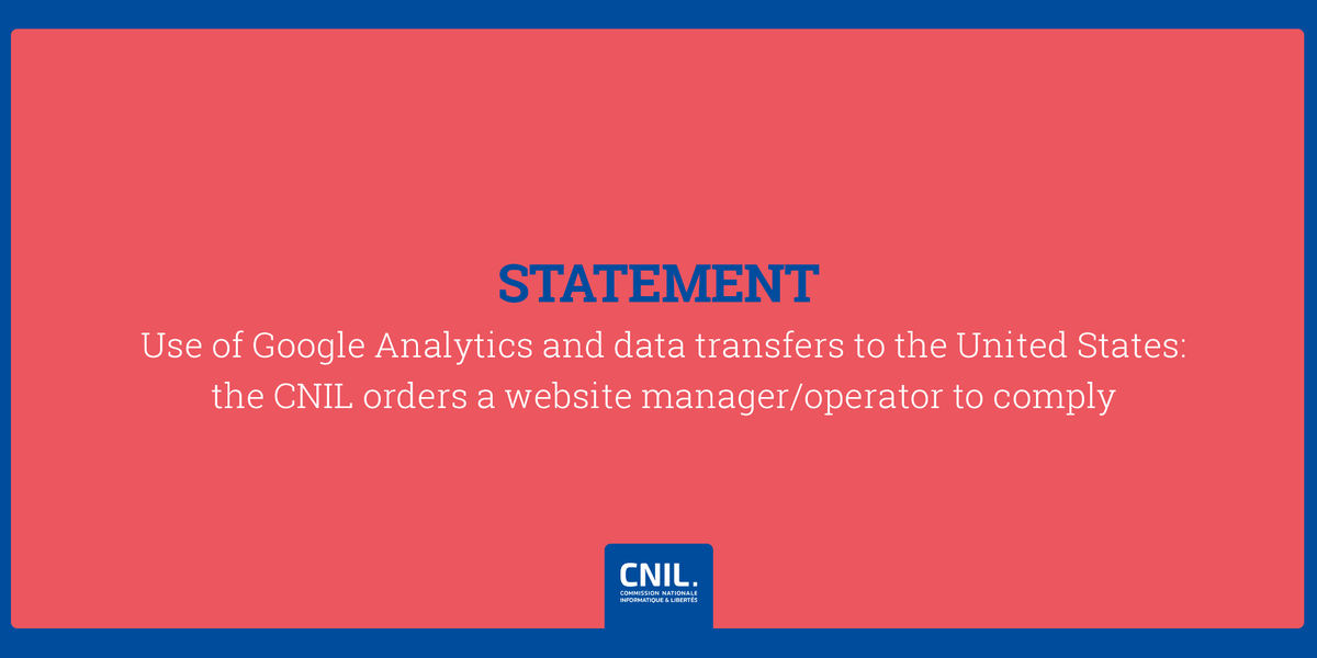 #GDPR After receiving complaints from <a href="/NOYBeu/">noyb</a>, the CNIL, in cooperation with its European counterparts, analysed the conditions under which the data collected through Google Analytics is transferred to the 🇺🇸 and considers that these transfers are illegal👉cnil.fr/en/use-google-…