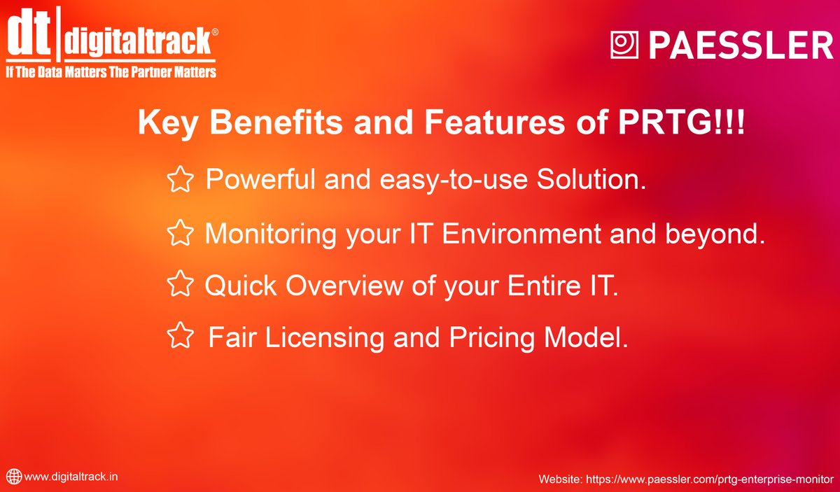 digital_track's tweet photo. PRTG - The solution for large IT environments: Key benefits and features.
@paesslerAG
#paesslerag #digitaltrack #monitoringservices #Enterprise https://t.co/lPYoIEdLNF