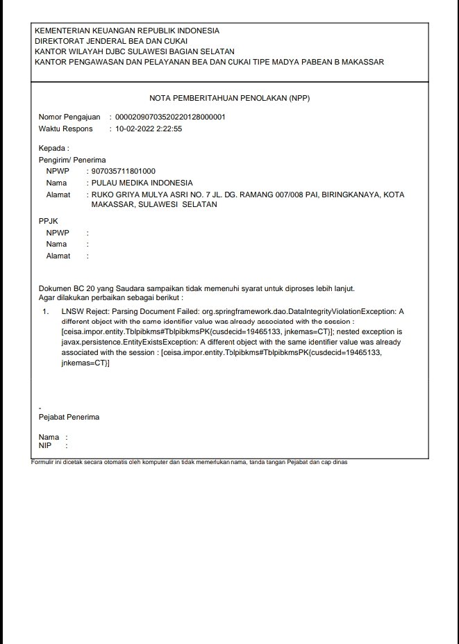 Kami telah mengunduh nota penolakan dari bea cukai, namun kami kurang paham koreksi perbaikan nya😁
Mungkin bisa di bantu jelaskan🙏🙏
