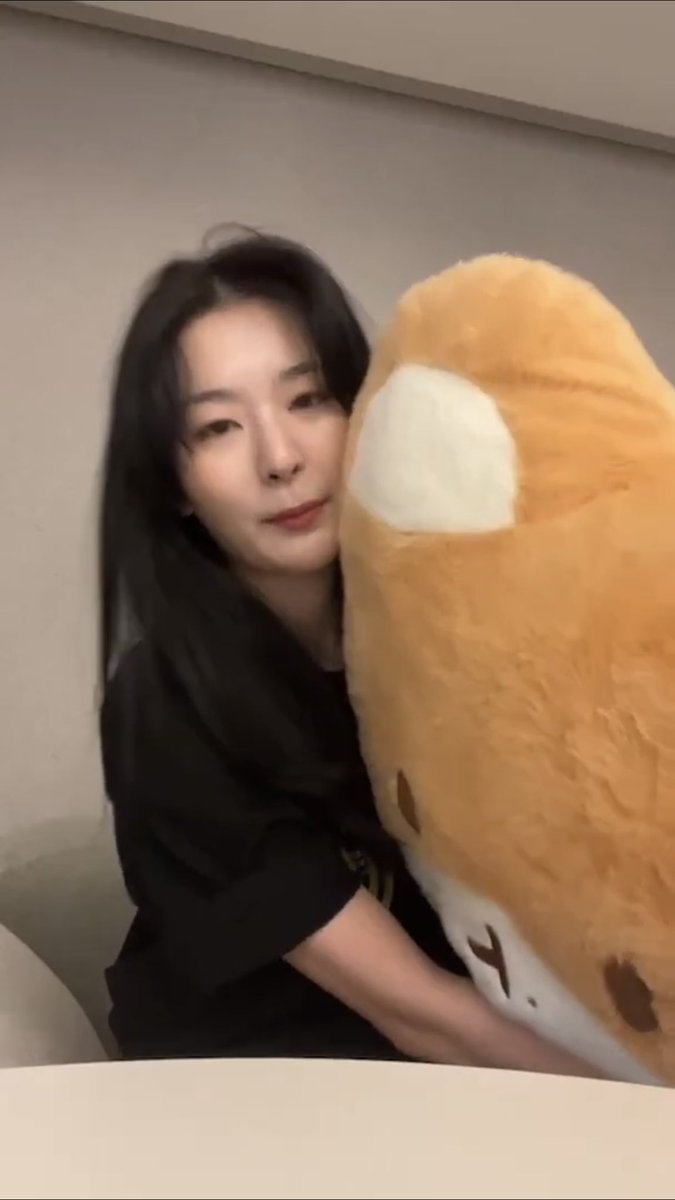 oshcuddles's tweet image. SO ADORABLE Seulgi hugging her 80cm Teolaegi by Baekhyun 😭🥺