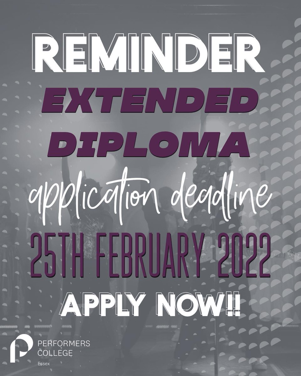 PERFORMERS_COLL's tweet photo. REMINDER!!!!!

If you are planning on applying to either our Extended Diploma or Trinity Diploma  course for entry in September 2022 this is your reminder of the deadline!!!! Get your application in NOW!!!!!!! 

#performerscollege #performersfam #performers #applynow https://t.co/bHTIV61oz7