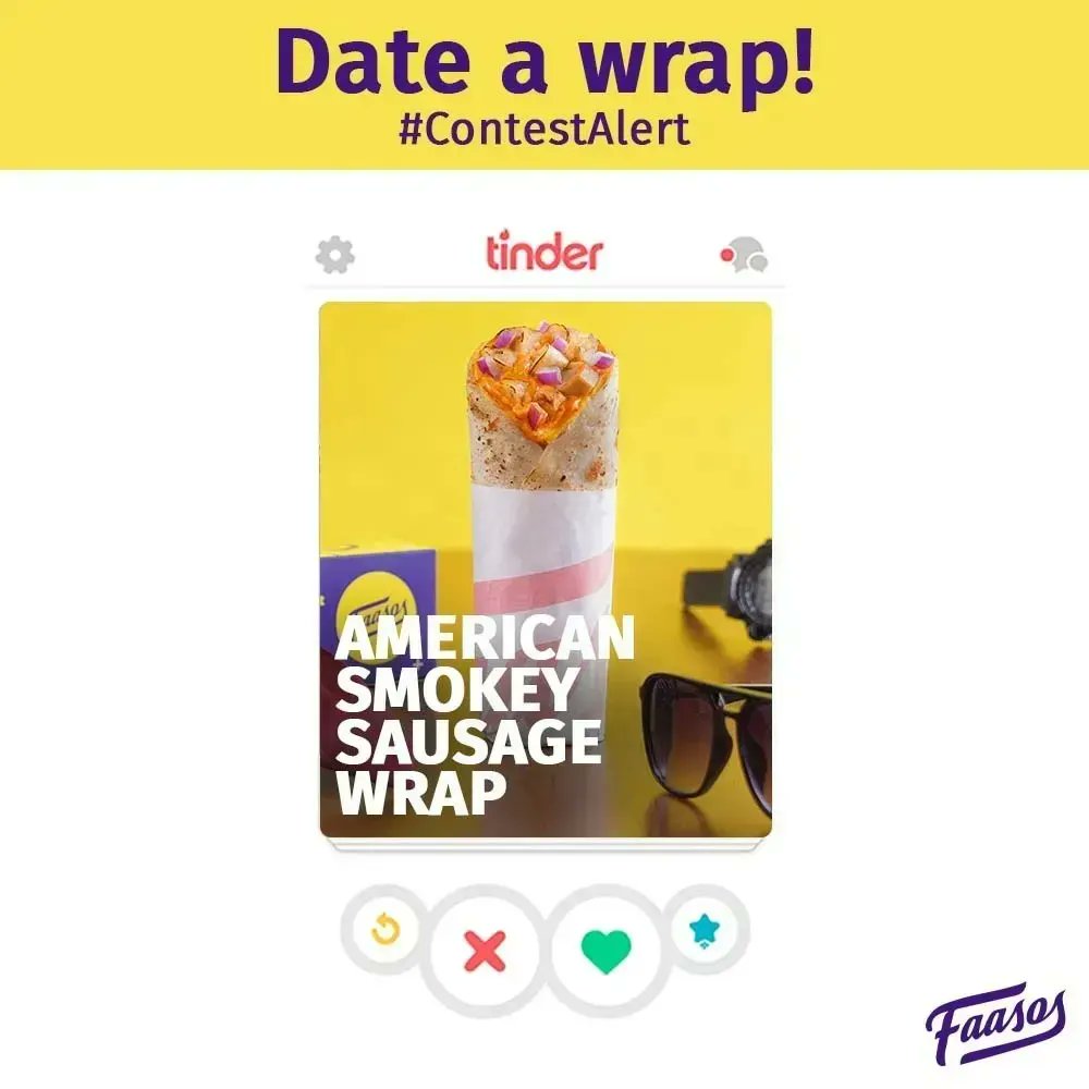 faasos's tweet photo. CONTEST ALERT 🎉 200 Wraps to win from the Date A Wrap Collection! 

Rules to follow:

- Follow @faasos
- Like and save this post
- Tap on the link below to match with our wraps 
- Woo us with your cheesiest pickup lines 

https://t.co/mluRWFxqnZ https://t.co/3u5p4Meibr
