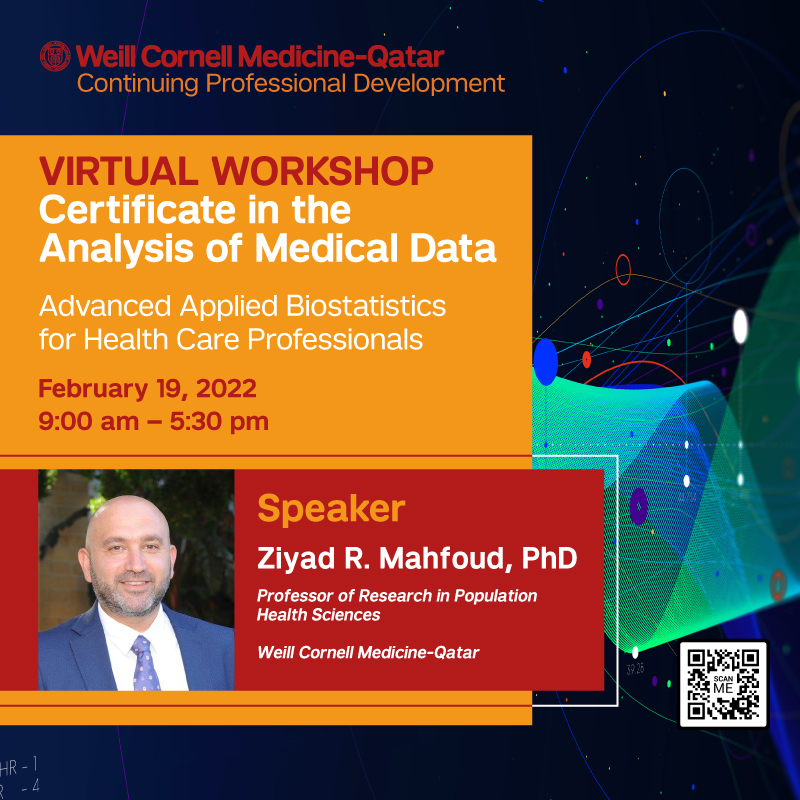 cpd_wcmq's tweet photo. We are a week away from the final level of the "Certificate in the Analysis of #MedicalData: Advanced Applied #Biostatistics for #HealthCareProfessionals".
Register now to get your Certificate of Completion!
QUICK! Book your spot ➡️ https://t.co/p9v22kl7T1 
#CAMD2022 https://t.co/54hEm9Qgck