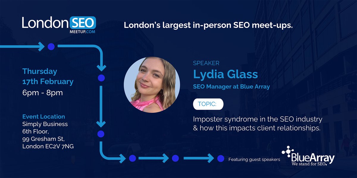 🚨 SPEAKER ANNOUNCEMENT 🚨

Our first #LondonSEOMeetup speaker for Thursday's event is @lydia_seo_, talking about how impostor syndrome in the SEO industry can impact client relationships. 

Book your spot here: bit.ly/3oudLcb