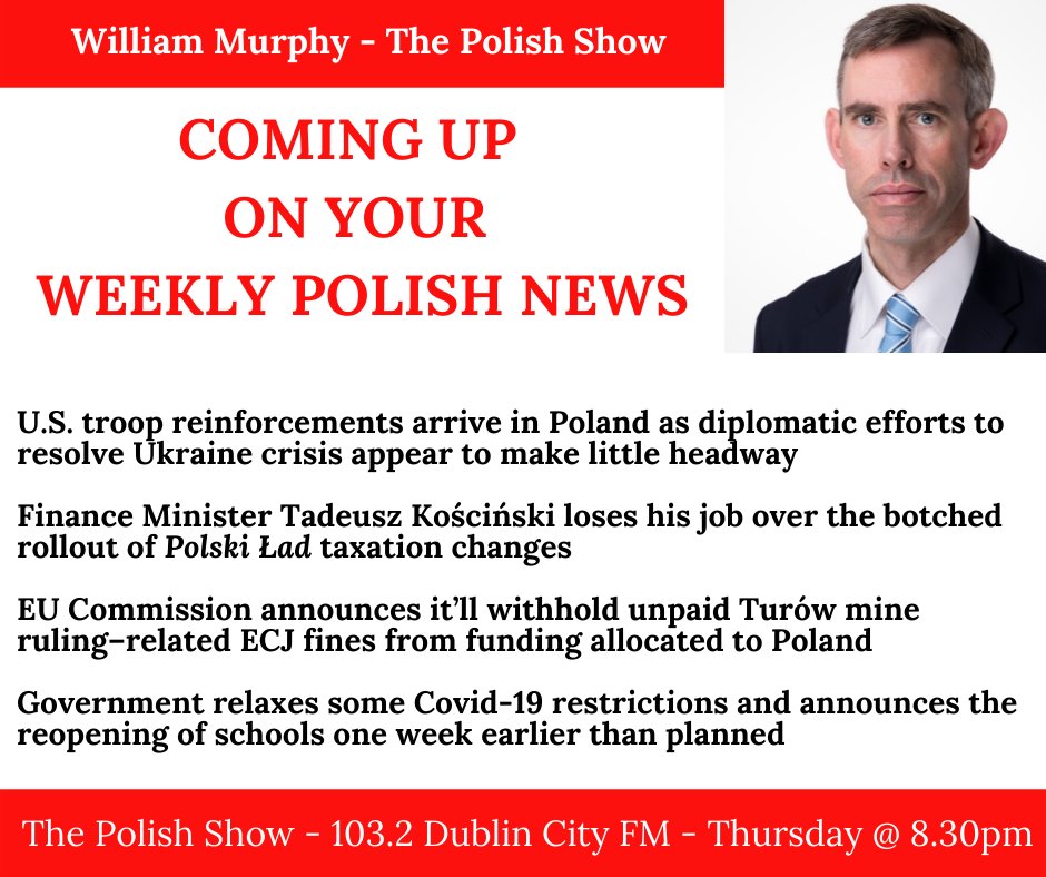 WilliamMMurphy's tweet photo. Preview of what we've coming up this Thursday evening on The Polish Show Weekly News. Do tune in to The Polish Show on 103.2 Dublin City FM @ 8.30pm this and every Thursday evening.

#Wiadomości #Polonia #Irish #Polish #NewsUpdate #Dublin #PolishNews https://t.co/M4NBlydZDd
