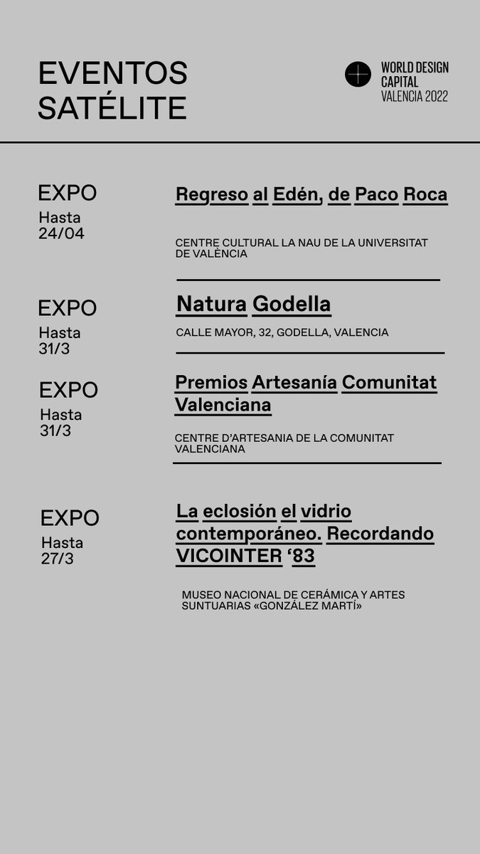 ValenciaDesignF's tweet photo. 🟡 Aquí tenéis la agenda de actividades de World Design Capital Valencia 2022 para hoy jueves 10 de febero. Destacamos la exposición #FrutasdeDiseño en @centrocentro de Madrid, abierta al público desde hoy:
Más info en: ⬇
https://t.co/1CtLI13q4V

#WDC2022
#AgendaWDC2022 https://t.co/tKsvuyRFPD