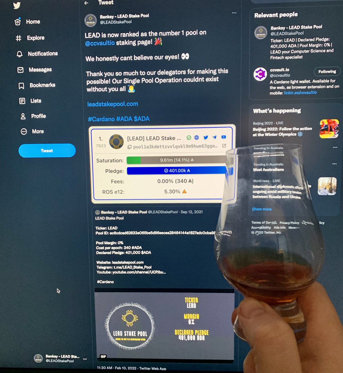 LEADStakePool's tweet photo. And now finally time for a little celebratory dram of Whisky (Glendronach 21 YO) 🥃 

Slainte to all our delegators, friends, fellow SPOs, @ccvaultio and the whole Cardano Community 🙌

Thank you so much for all the support 🙏

#Cardano #ADA $ADA #CardanoCommunity https://t.co/MeOrykbRXV