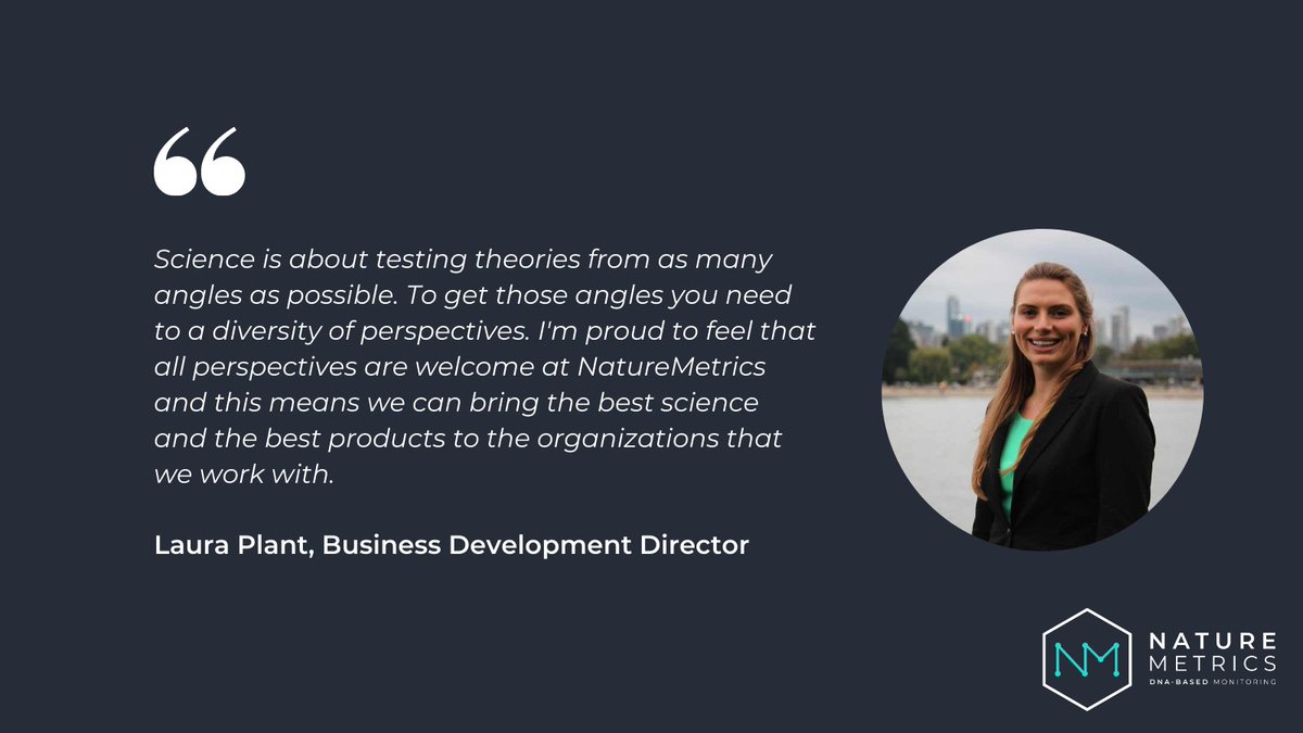 NatureMetrics's tweet photo. “Science is about testing theories from as many angles as possible. To get those angles you need a diversity of perspectives. I'm proud that all perspectives are welcome at NatureMetrics.” 

- Laura Plant, Business Development Director 

#WomenInScienceDay @WomenScienceDay https://t.co/WepwzUL3pN