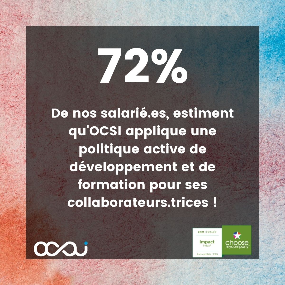 OCSIGroup's tweet photo. #RSE ✅
EN 2021, OCSI a obtenu le label Index RSE de Choosemycompany ! 

La formation chez OCSI c'est : 

+ de 100 personnes formées à une reconversion vers l'IT depuis 2015 
Mise en place de plan de carrière pour chaque https://t.co/z8sBKeQEDJ

Formation E-learning depuis 2018 https://t.co/y1O7EAtxlF