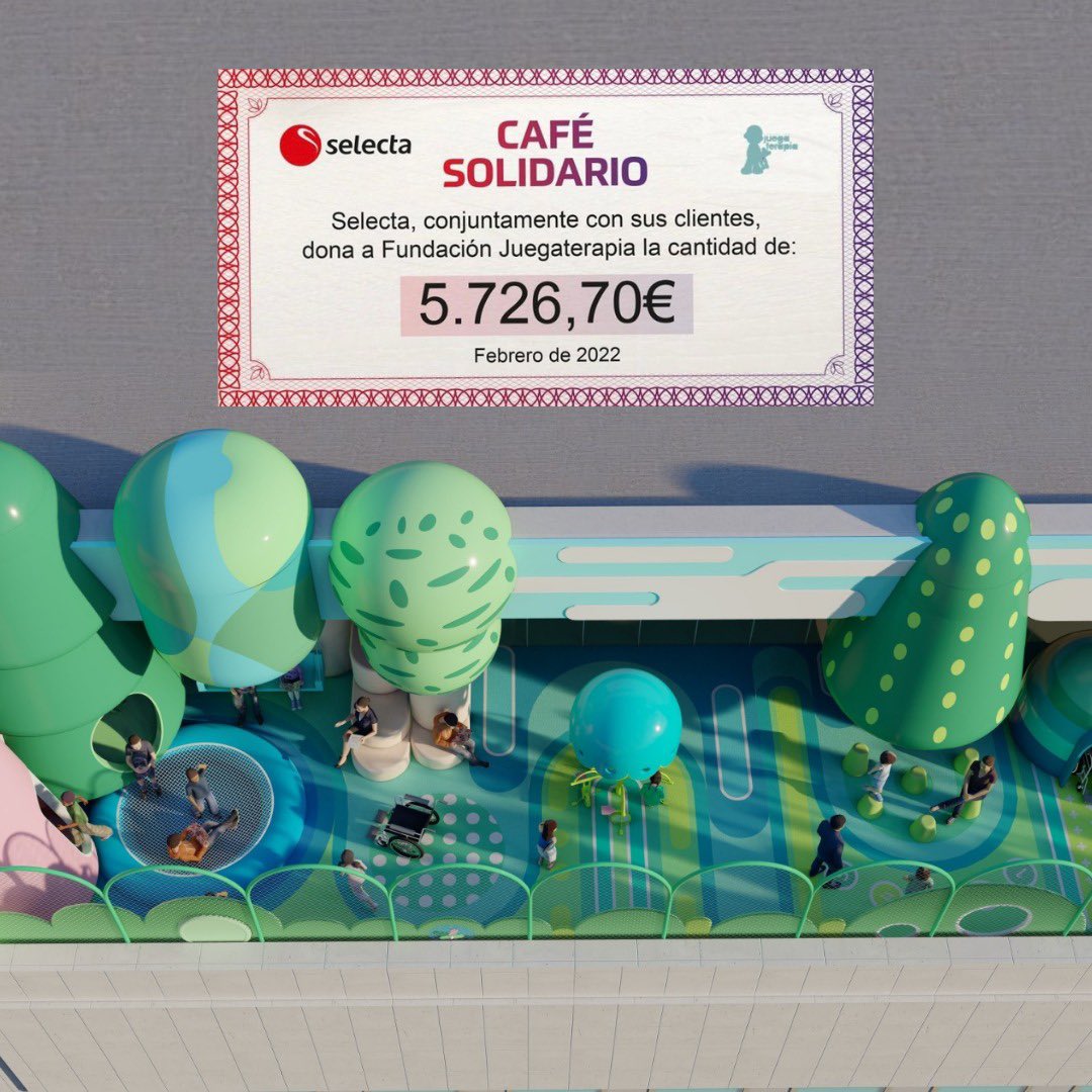 Gracias, amigos de <a href="/Selecta_spain/">Selecta España</a> por esta nueva donación de todo el #CaféSolidario vendido en vuestras máquinas durante 2021. Una forma maravillosa de transformar la solidaridad de vuestros clientes en árboles y juegos que harán más bonitos los hospitales 🌳 #ElJardínDeMiHospi