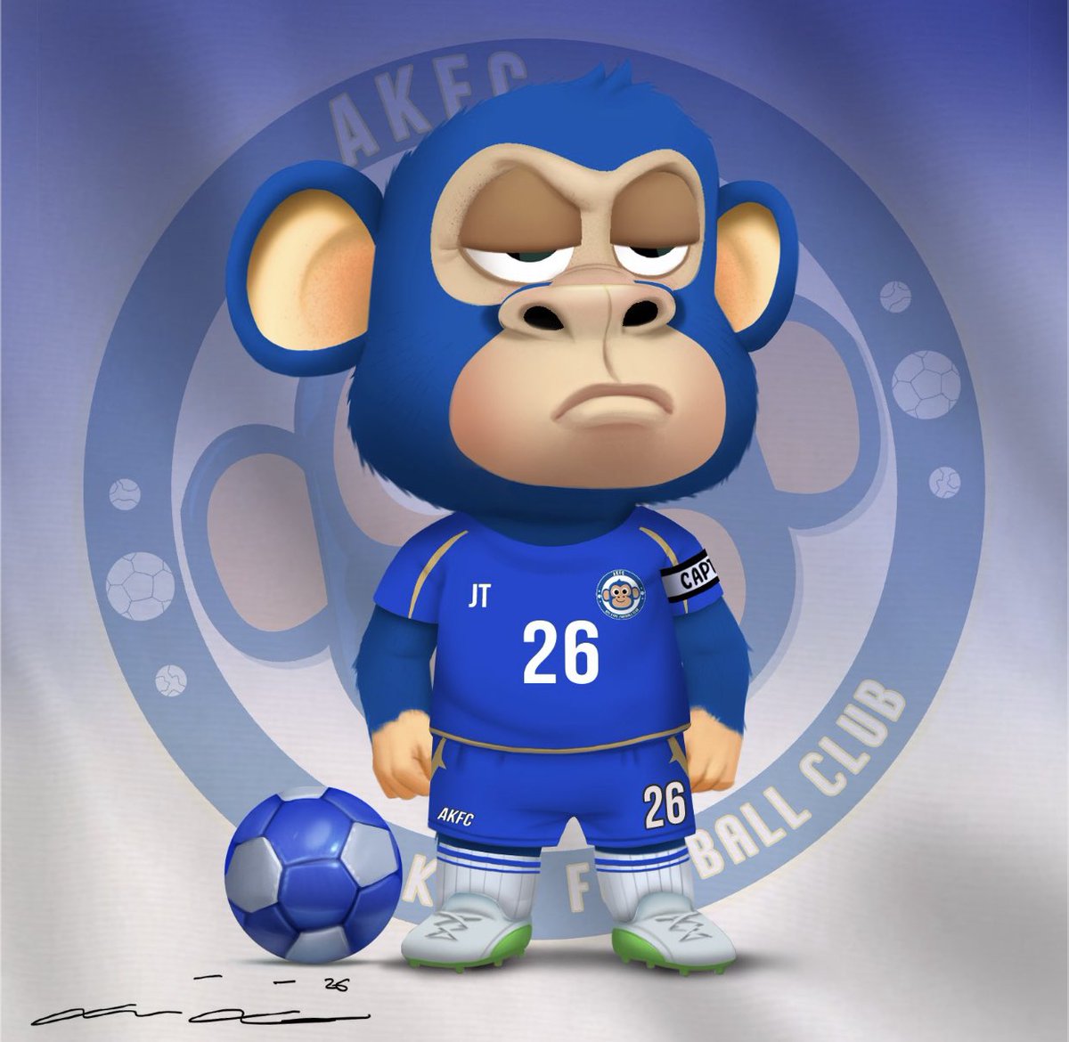 JohnTerry26's tweet photo. As I’ve always said what @VictoriorCG does with art work is brilliant!

Our @ApeKidsClub #AKFC is now revealed go on @opensea and check yours out if you minted or bought

Any of the specials like the below have a little JT26 something coming also soon 

💙 https://t.co/RLRDKW8sUz