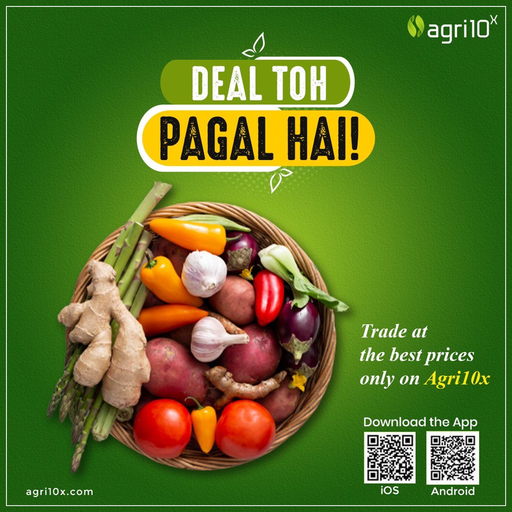 Deal toh Pagal Hai, kyunki, you can now trade at the best prices only on Agri10x.

Download the app now and trade right away! 

#TradeNow #BestDeals #DigitalCooperative #Agri10xDCP