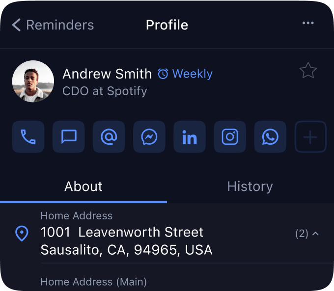 One-click interaction: be in touch with a person in their communication channel just in one click.