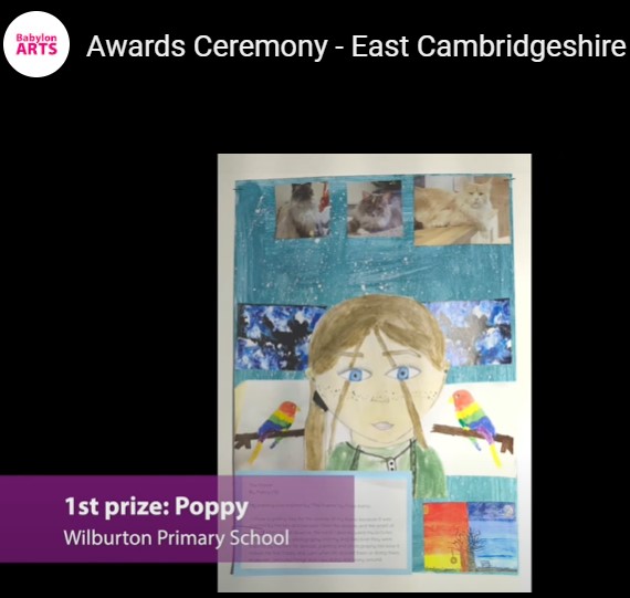 Well done to Poppy from Wilburton Primary who was awarded first place in the Babylon Gallery KS2 Art Awards! youtu.be/iU0vzch_0sQ?t=…