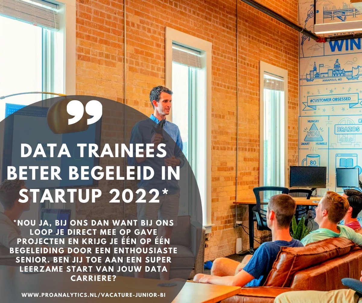 ProAnalyticsnl's tweet photo. 𝐃𝐚𝐭𝐚 𝐓𝐫𝐚𝐢𝐧𝐞𝐞𝐬 𝐁𝐞𝐭𝐞𝐫 𝐁𝐞𝐠𝐞𝐥𝐞𝐢𝐝 𝐈𝐧 𝐒𝐭𝐚𝐫𝐭𝐔𝐩 𝟐𝟎𝟐𝟐* 
*Nou ja, bij ons dan! Want hier loop je direct mee op gave projecten en krijg je één op één begeleiding door een enthousiaste senior. https://t.co/aCzAP8bc7I

#data #trainee #vacature #powerBI https://t.co/dbvp6aB80c