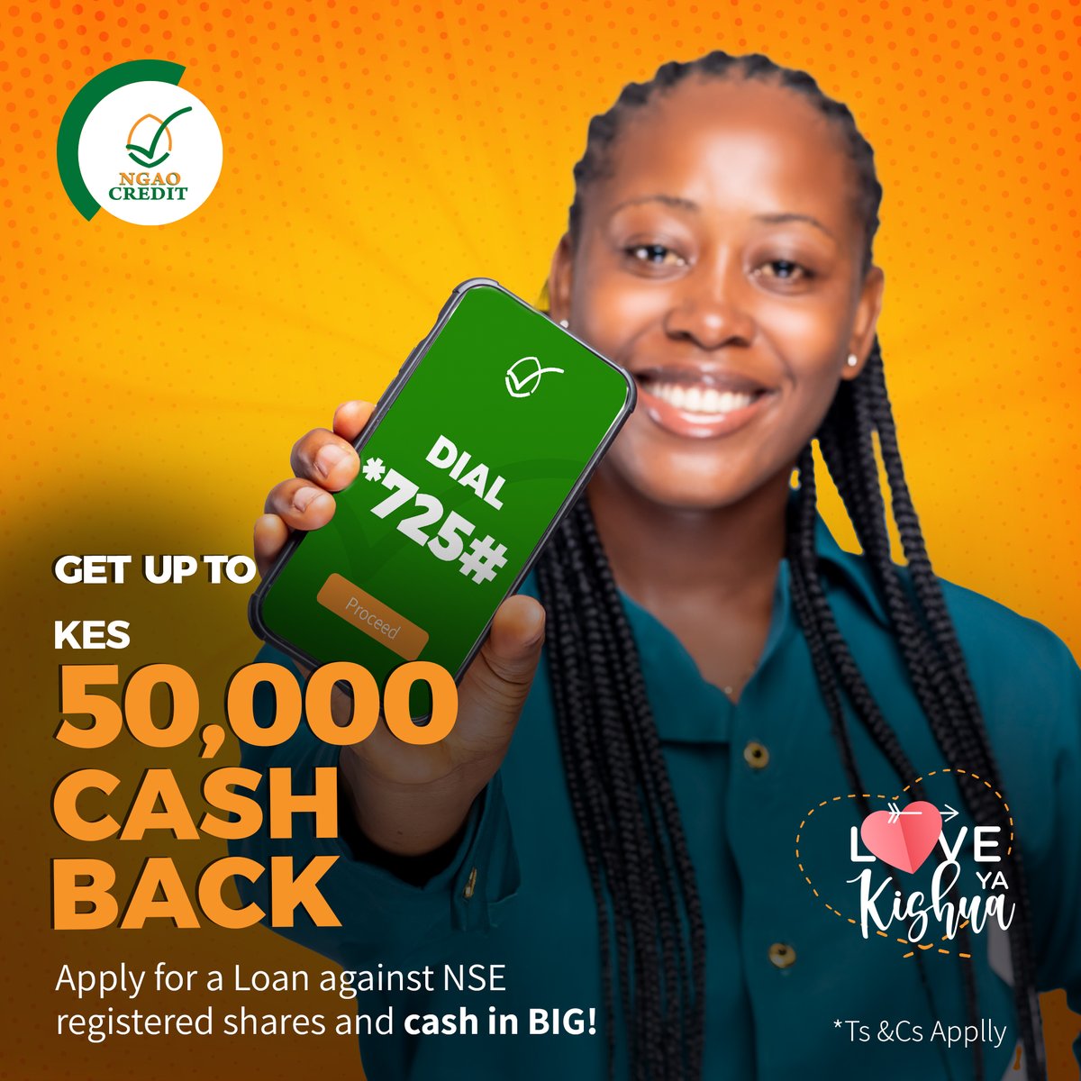 ngaocreditltd's tweet photo. Valentine's day isn't just for your significant other... It's also for you!Dial *725# to access a Loan against NSE registered shares and stand a chance to get a cash back reward of UP TO Kes 50,000!
For more info, call us on 0709 650 000.
#NgaoRewards #Opentopossibilities https://t.co/B9LnJeMnFL