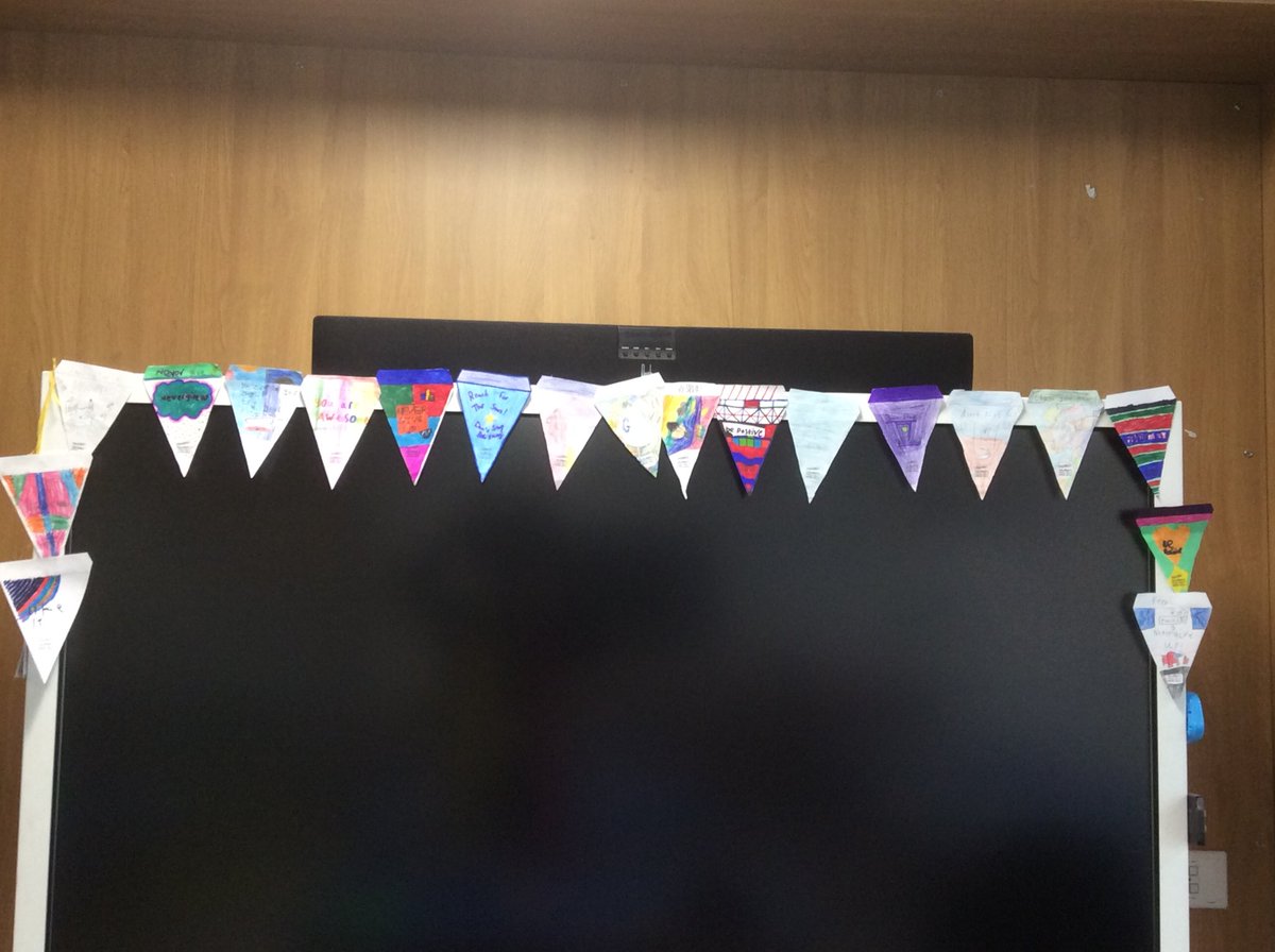 MrsTeillard's tweet photo. For Children’s Mental Health Week the class wanted to make positive messages to put round the classroom to keep each other motivated. We made this fantastic bunting on Monday! @Greenbraeschool @Place2Be https://t.co/G0N60a14Ka