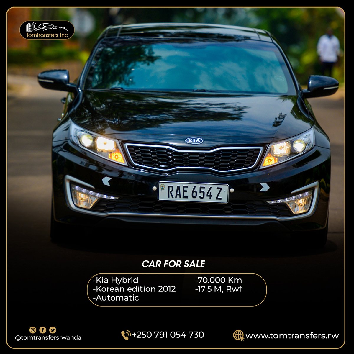 TomtransfersRda's tweet photo. Kia Hybrid, 2012
Korean edition
Automatic
70.000 Km
Price:17.5 M, Rwf
#RwOT #business https://t.co/BnLhc6ZE93