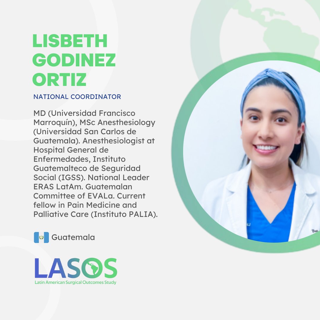 We need surgical patients data from small and big countries in Latin America! Meet our national coordinator from Guatemala!  <a href="/lisgodinezmd/">Lis Godinez 🇬🇹</a>  is doing an amazing job! 🤩👏