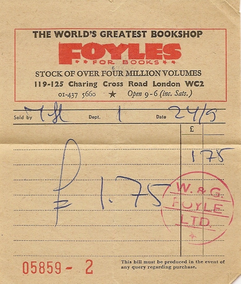 Foyles receipt from September 1971 via Stephen Dowle